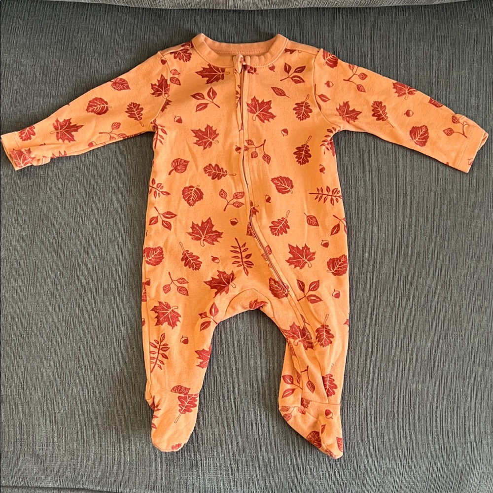 Old Navy Orange Baby Onesie with Red Leaf Print 0-3 Months